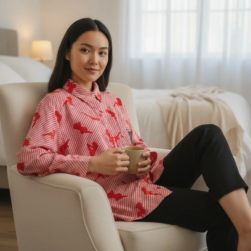 Salvage X Fenty Red and White Striped Pajama Shirt Size XSMALL - Picture 6 of 10